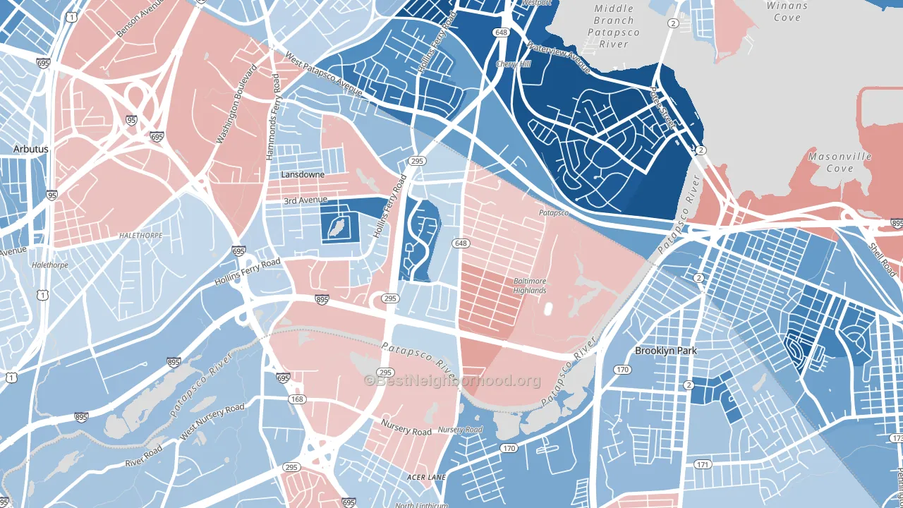 Baltimore Highlands, MD block-group political-lean map