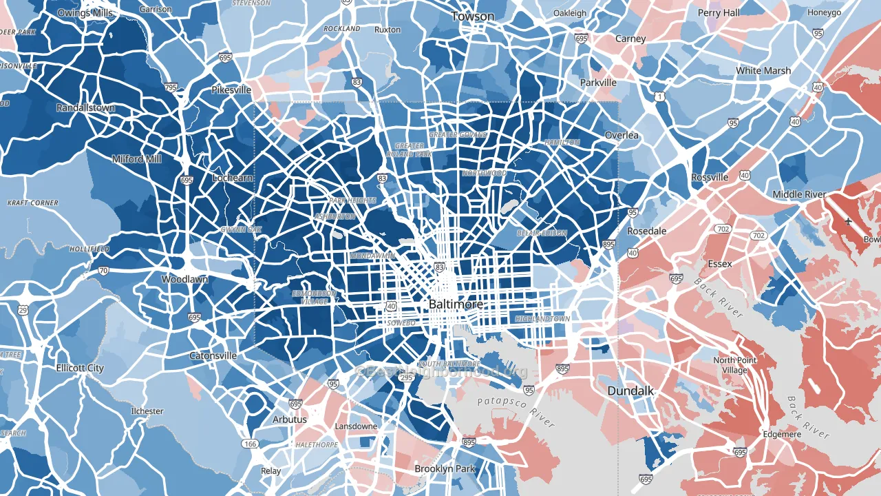 Baltimore, MD block-group political-lean map