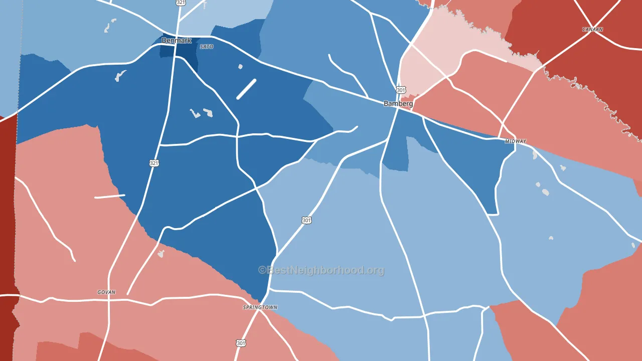 Bamberg County, SC block-group political-lean map