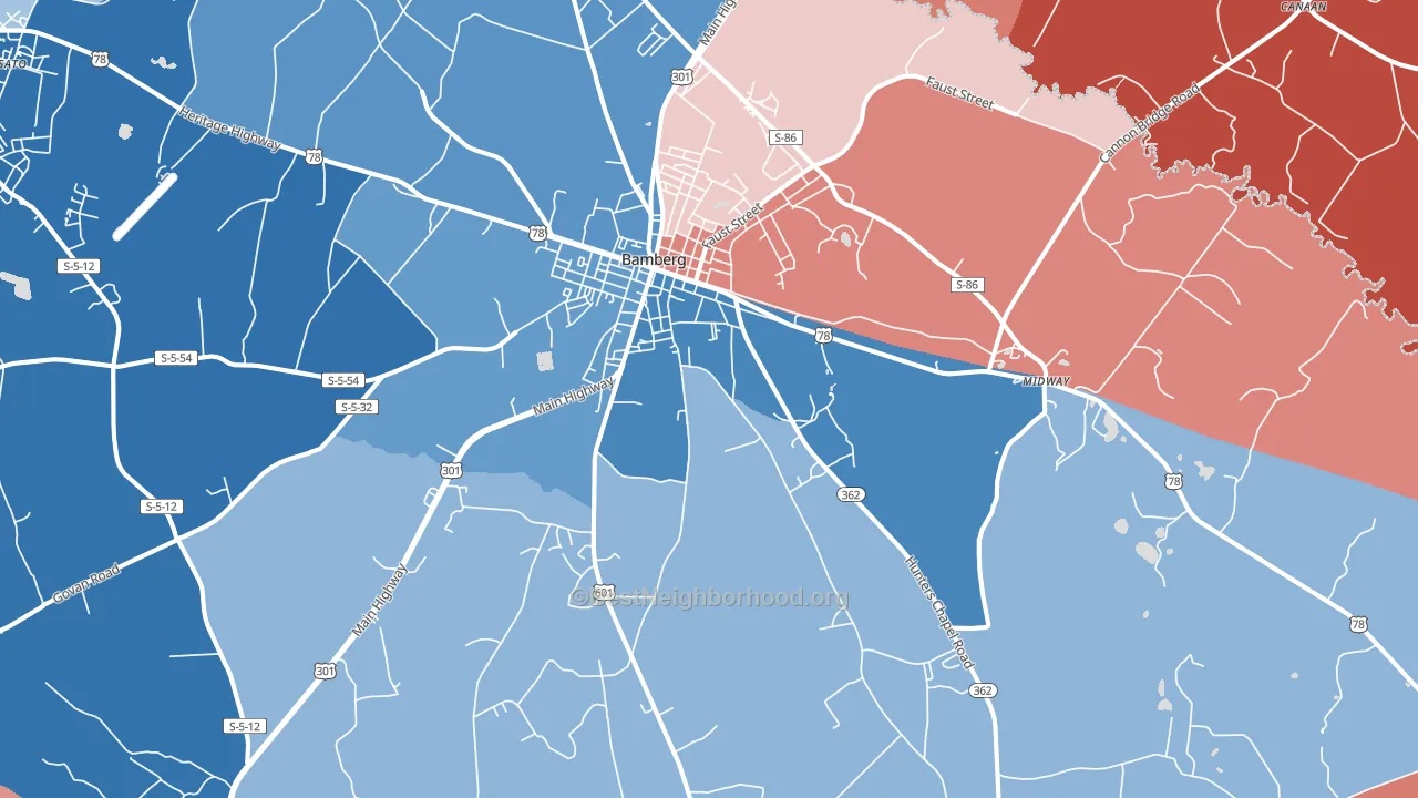 Bamberg, SC block-group political-lean map