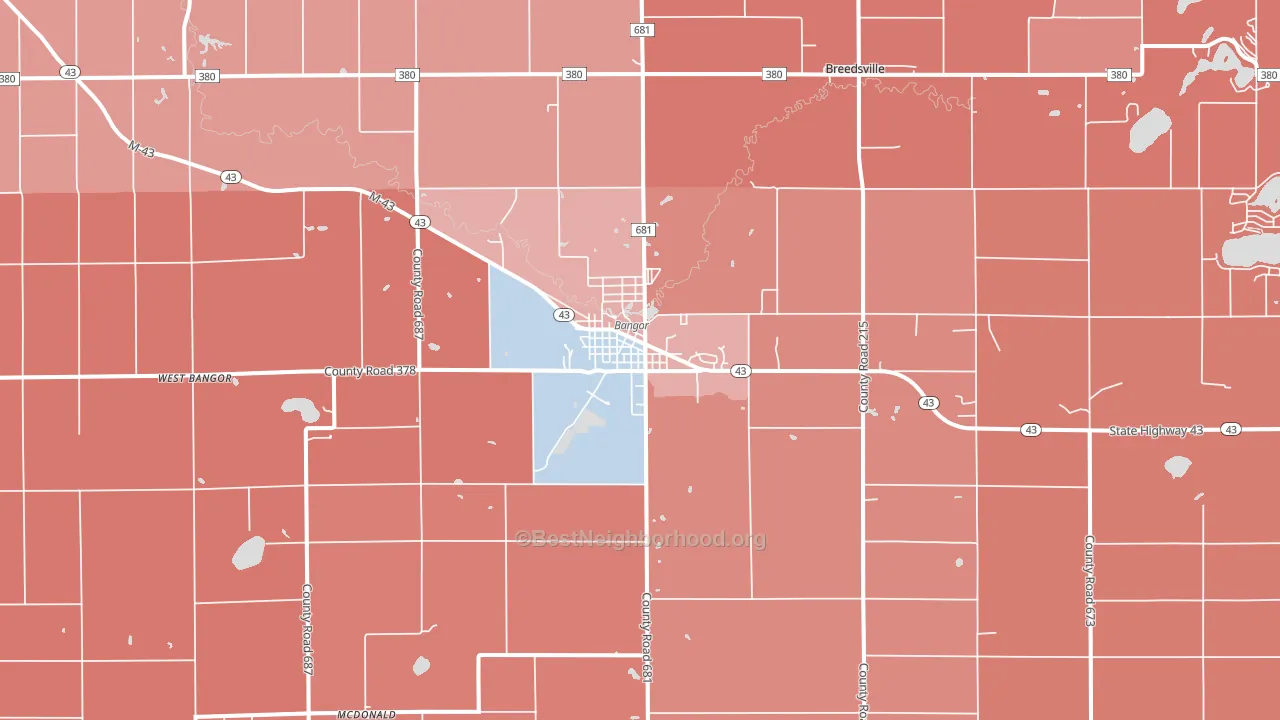 Bangor, MI block-group political-lean map
