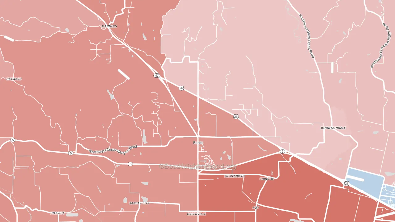 Banks, OR block-group political-lean map