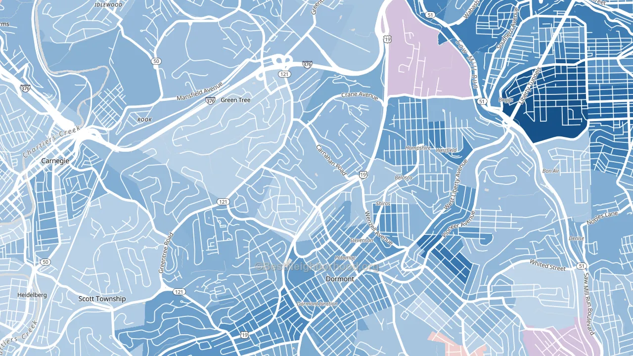 Banksville, Pittsburgh, PA block-group political-lean map