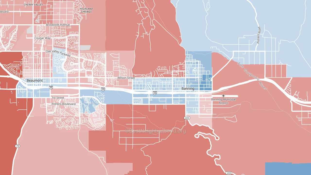 Banning, CA block-group political-lean map