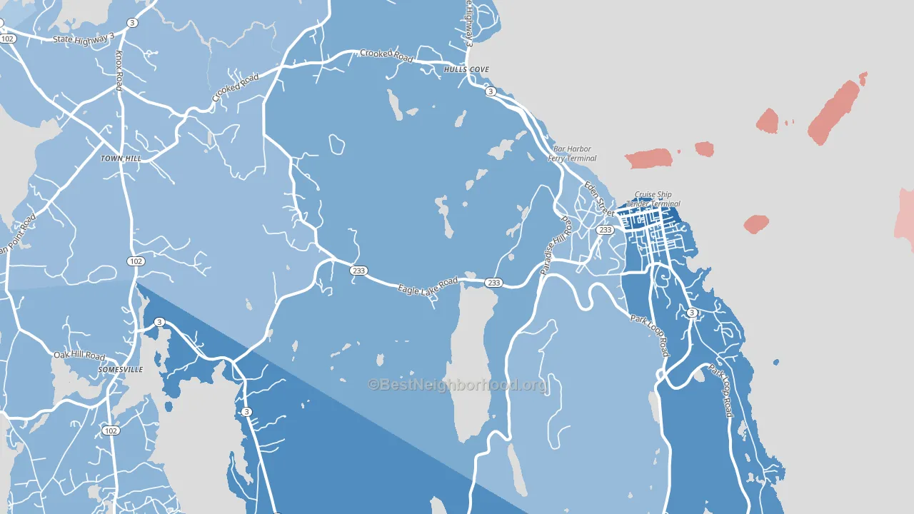 Bar Harbor, ME block-group political-lean map