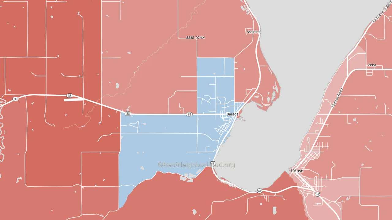 Baraga, MI block-group political-lean map