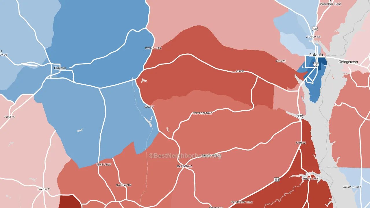 Barbour County, AL block-group political-lean map