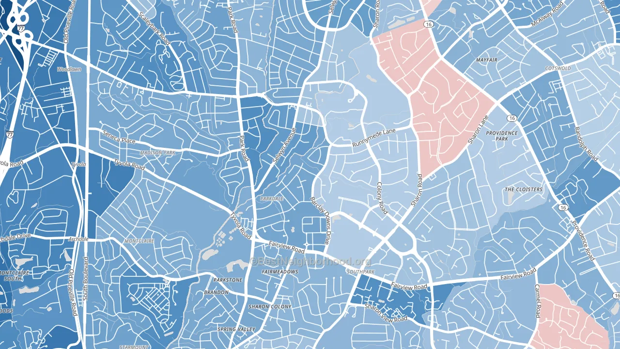 Barclay Downs, Charlotte, NC block-group political-lean map