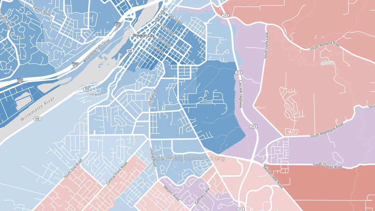 Barclay Hills, Oregon City, OR block-group political-lean map