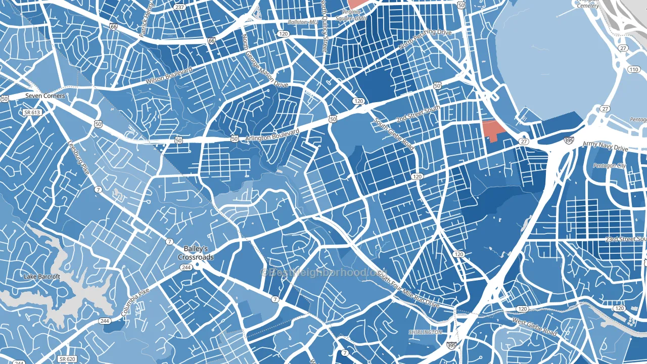 Barcroft, Arlington, VA block-group political-lean map