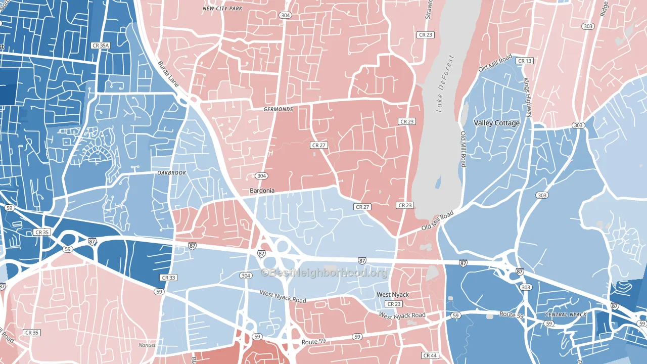 Bardonia, West Nyack, NY block-group political-lean map
