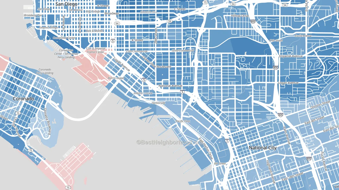 Bario Logan, San Diego, CA block-group political-lean map