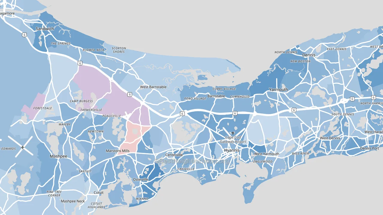 Barnstable County, MA block-group political-lean map
