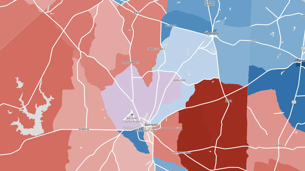 Barnwell County, SC block-group political-lean map