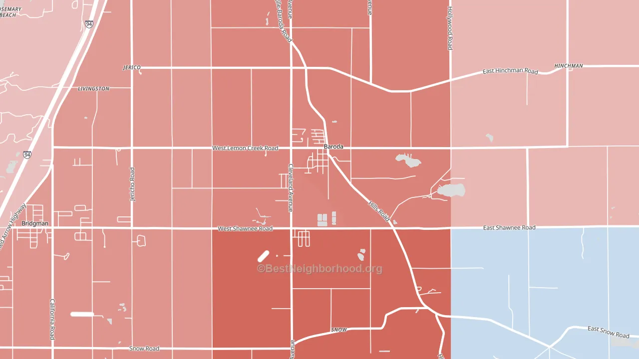 Baroda, MI block-group political-lean map