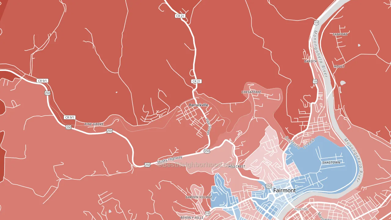 Barrackville, WV block-group political-lean map