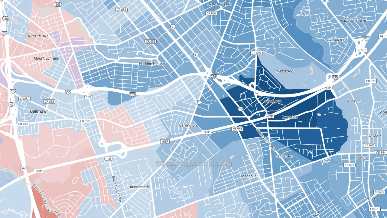 Barrington, NJ block-group political-lean map