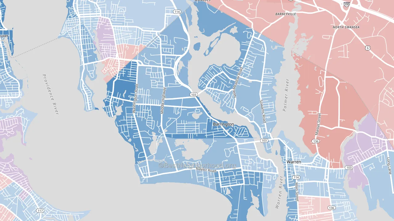 Barrington, RI block-group political-lean map