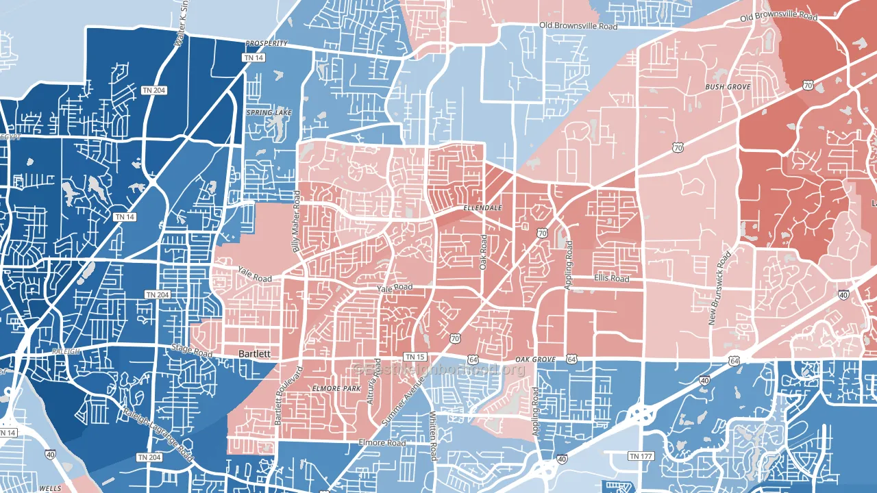 Bartlett, TN block-group political-lean map