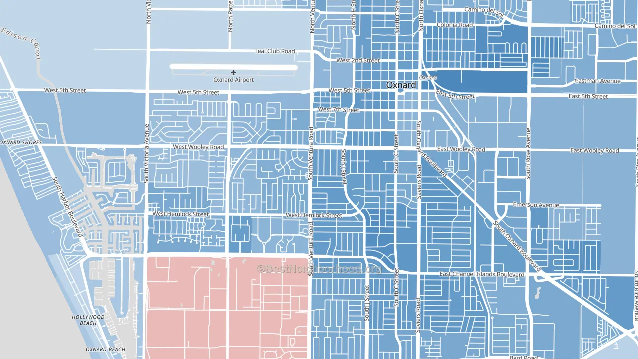 Bartolo Square North, Oxnard, CA block-group political-lean map