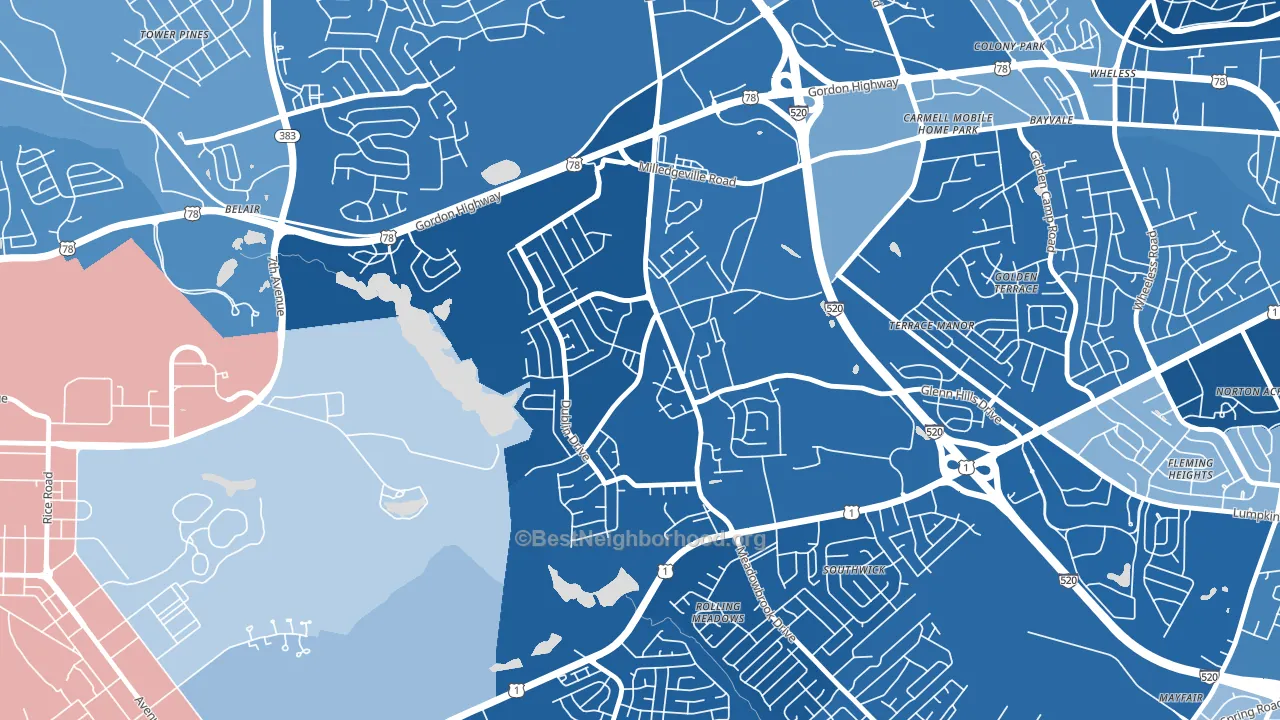Barton Chapel, Augusta, GA block-group political-lean map