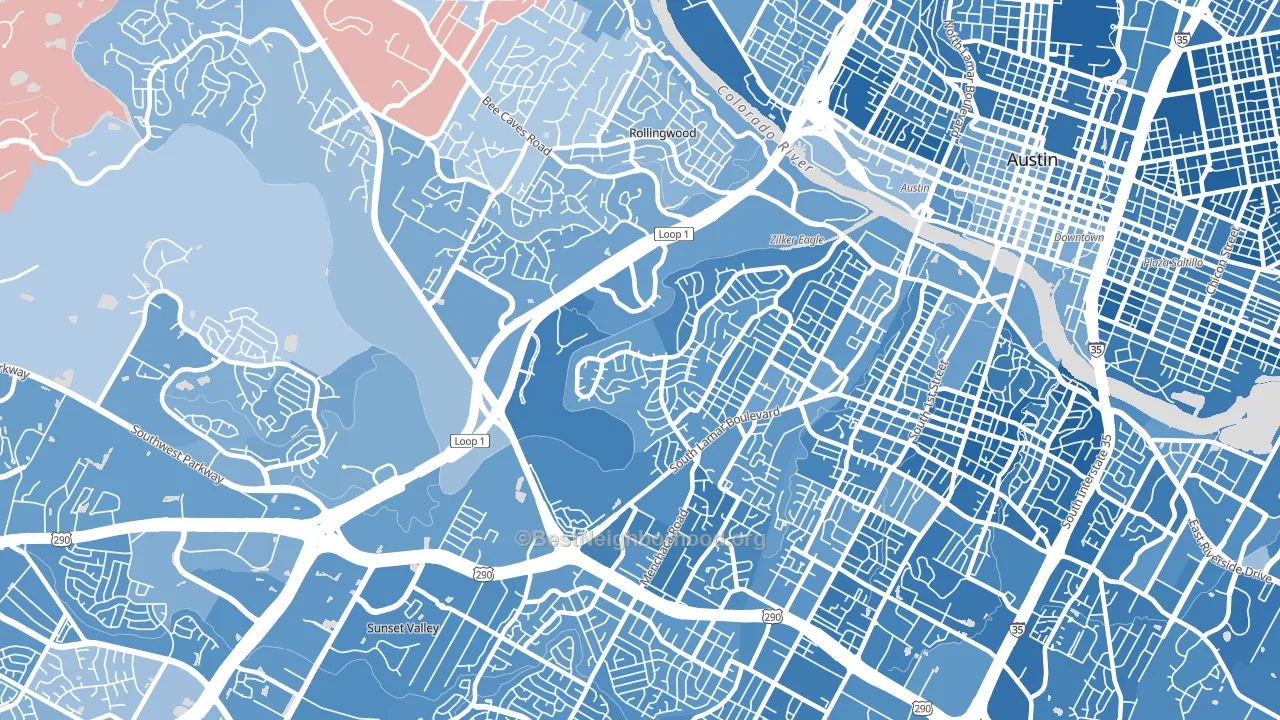 Barton Hills, Austin, TX block-group political-lean map