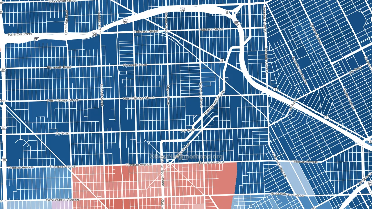 Barton-McFarland, Detroit, MI block-group political-lean map