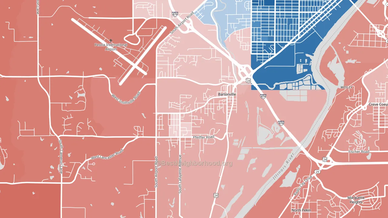 Bartonville, IL block-group political-lean map