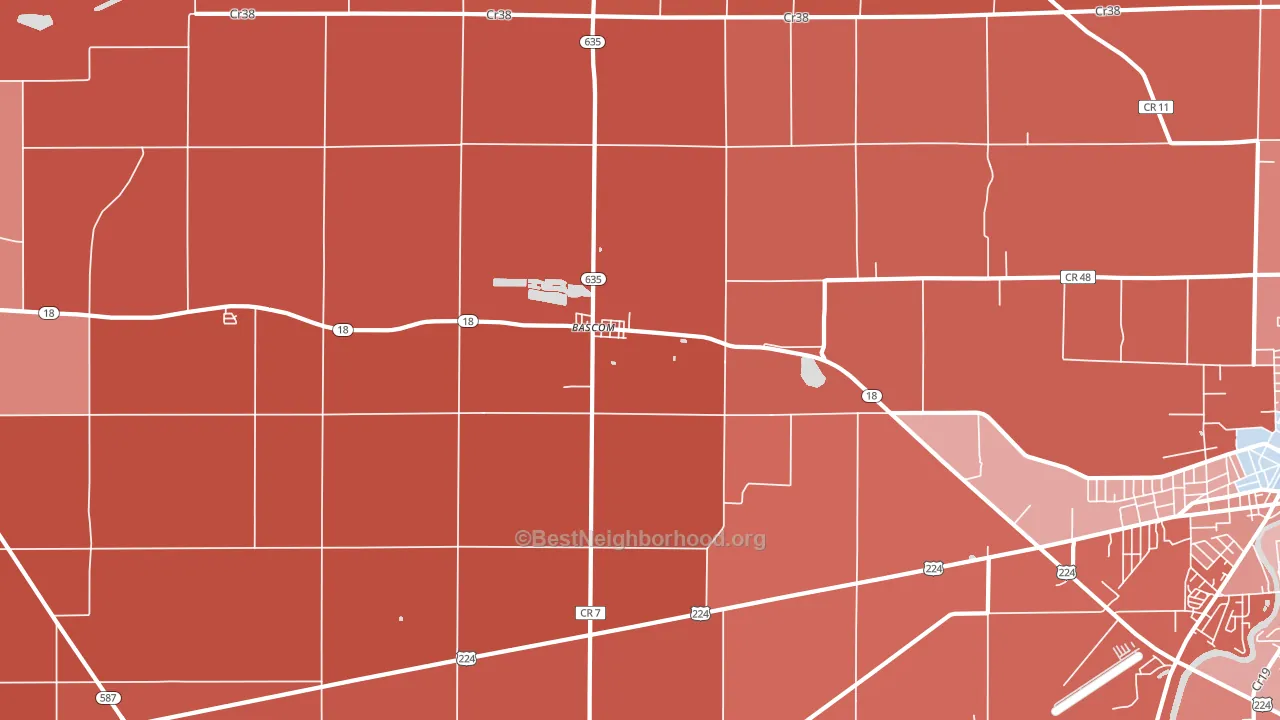 Bascom, OH block-group political-lean map