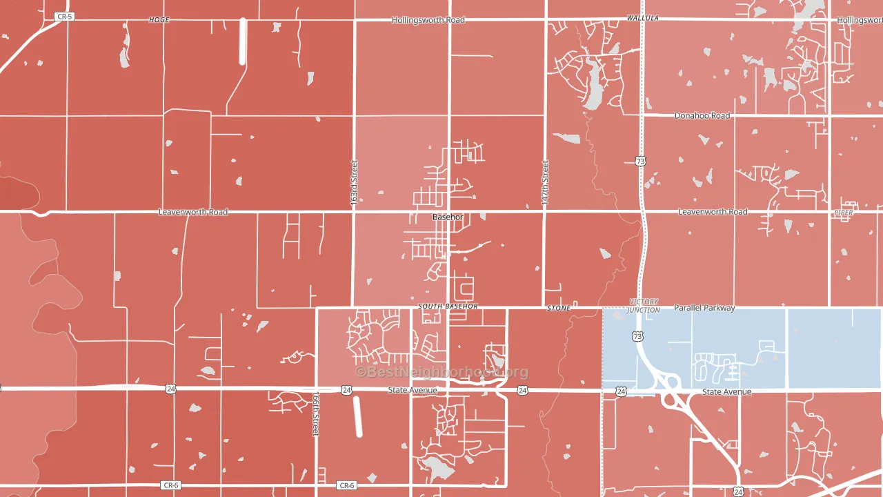 Basehor, KS block-group political-lean map