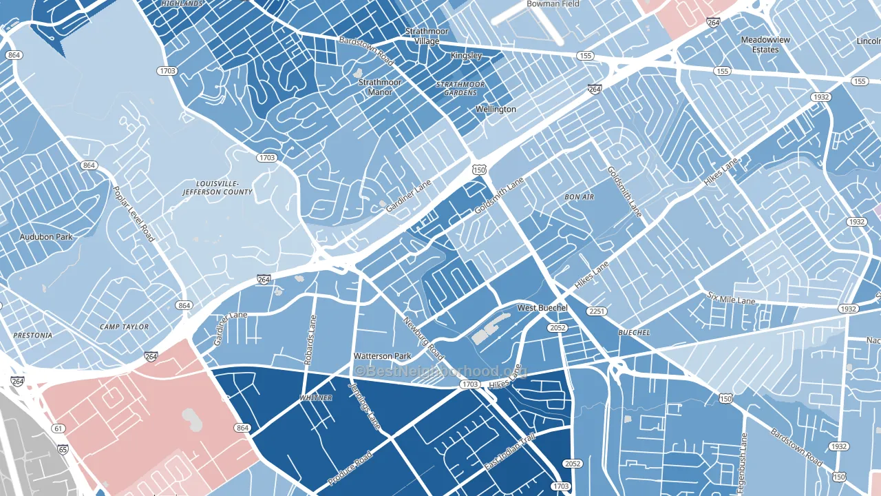 Bashford Manor, Louisville, KY block-group political-lean map