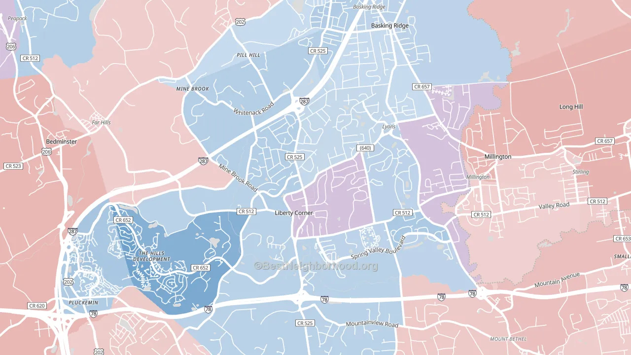 Basking Ridge, NJ block-group political-lean map