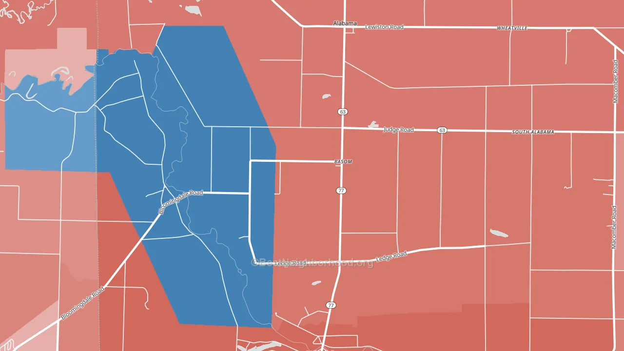 Basom, NY block-group political-lean map