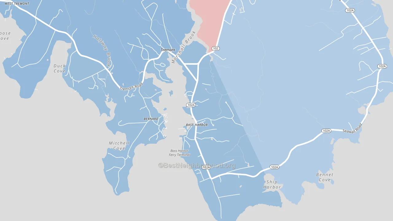 Bass Harbor, ME block-group political-lean map