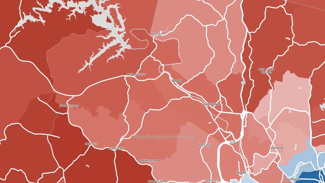 Bassett, VA block-group political-lean map