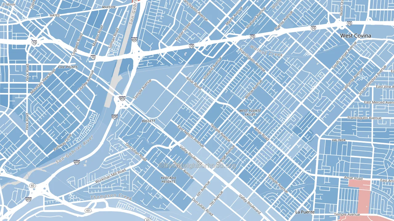Bassett, West Puente Valley, CA block-group political-lean map