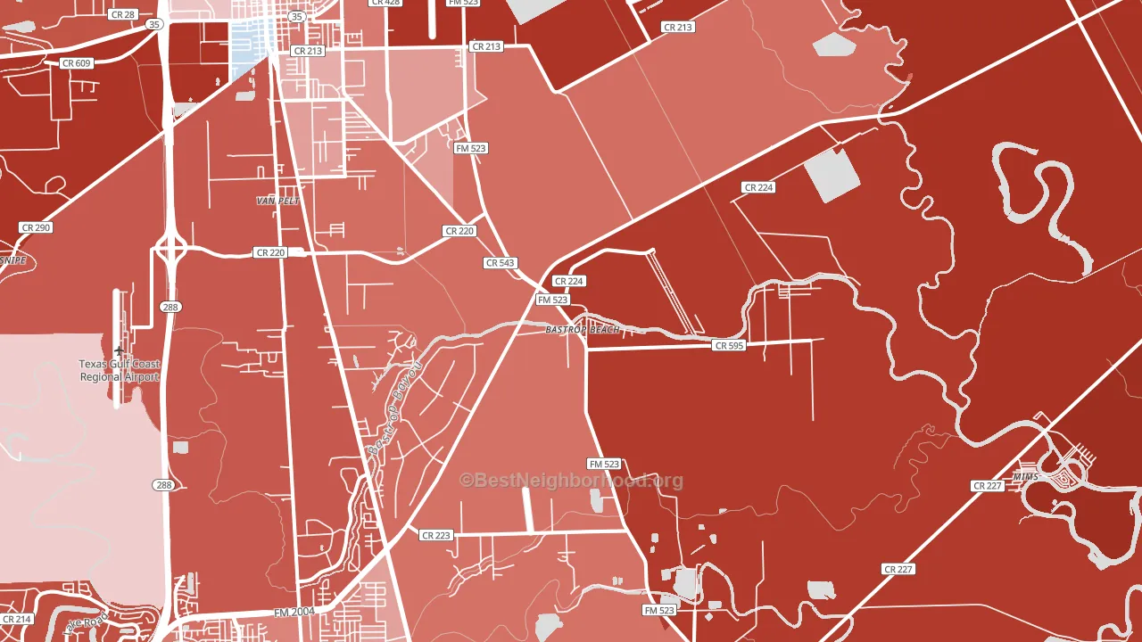 Bastrop Beach, TX block-group political-lean map
