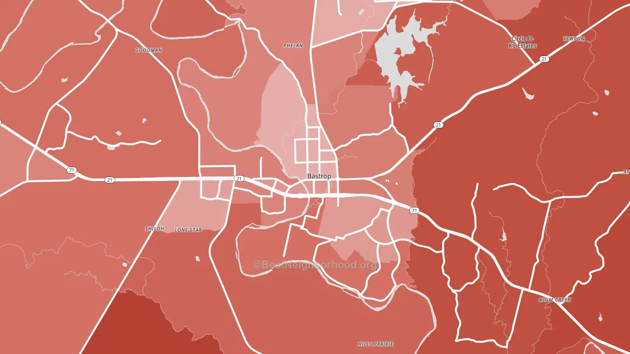 Bastrop, TX block-group political-lean map