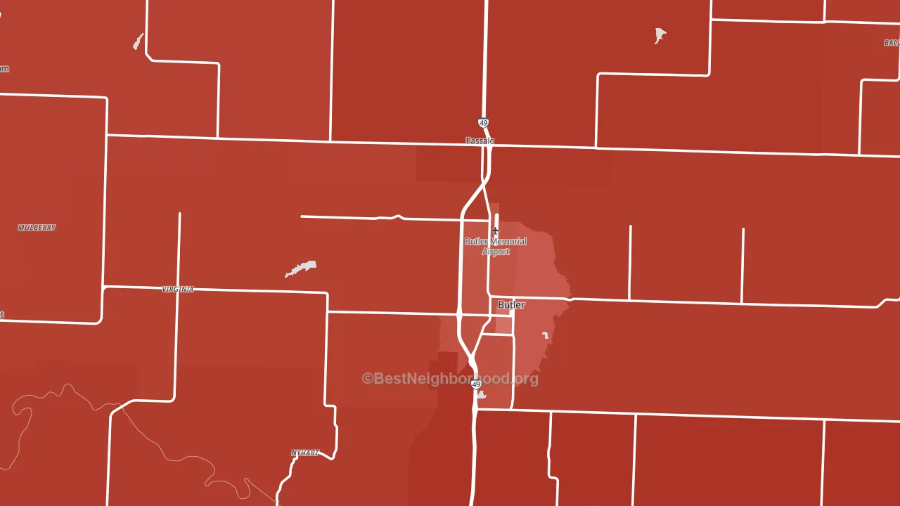 Bates County, MO block-group political-lean map