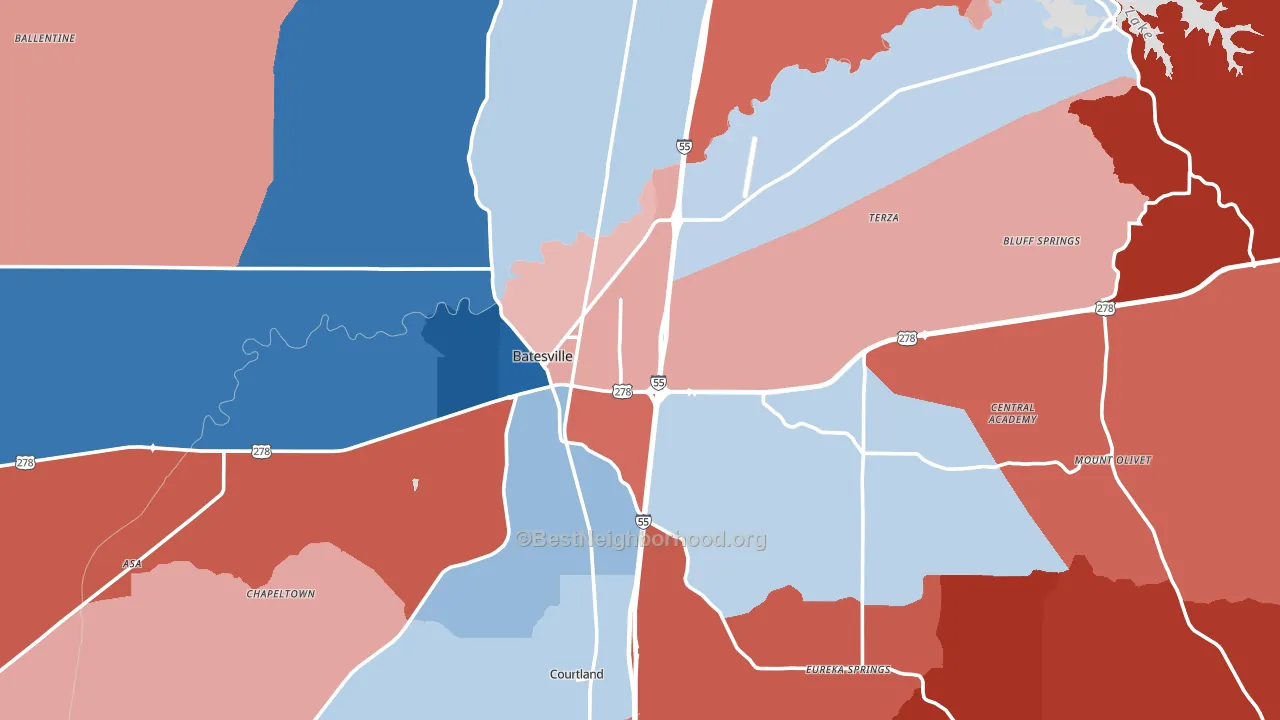 Batesville, MS block-group political-lean map