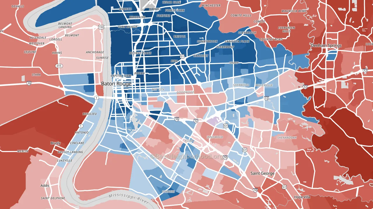 Baton Rouge, LA block-group political-lean map