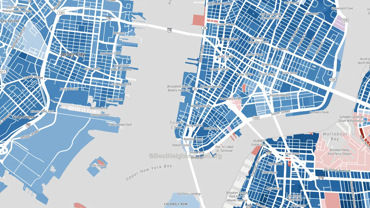 Battery Park, Manhattan, NY block-group political-lean map
