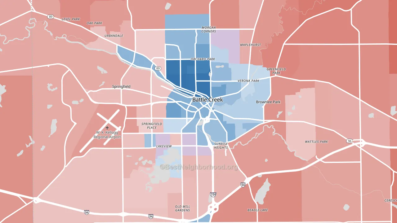 Battle Creek, MI block-group political-lean map