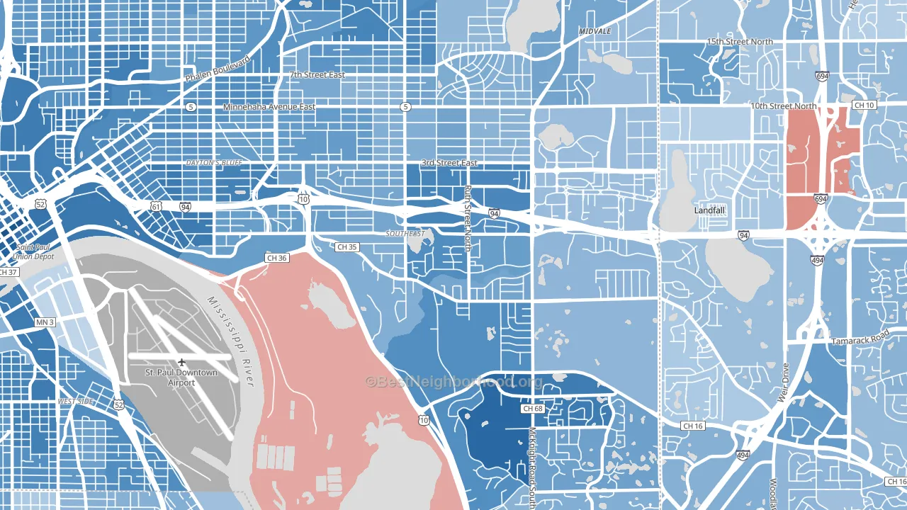 Battle Creek, St. Paul, MN block-group political-lean map