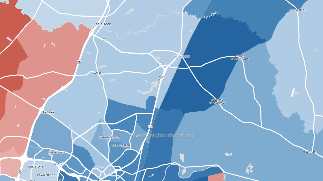 Battleboro, NC block-group political-lean map