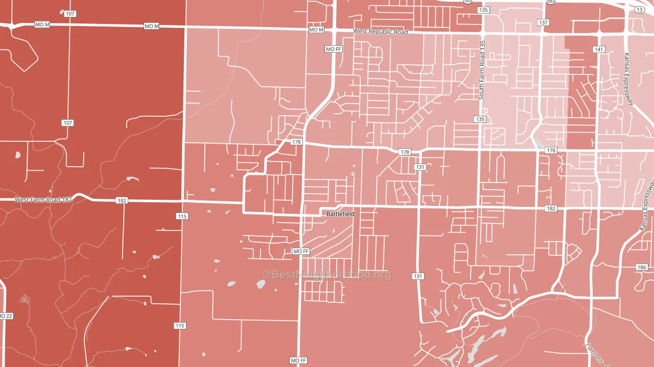 Battlefield, MO block-group political-lean map
