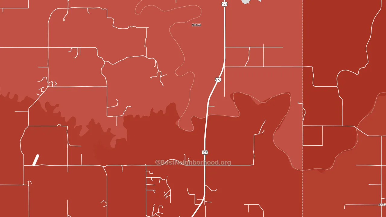 Baum, OK block-group political-lean map