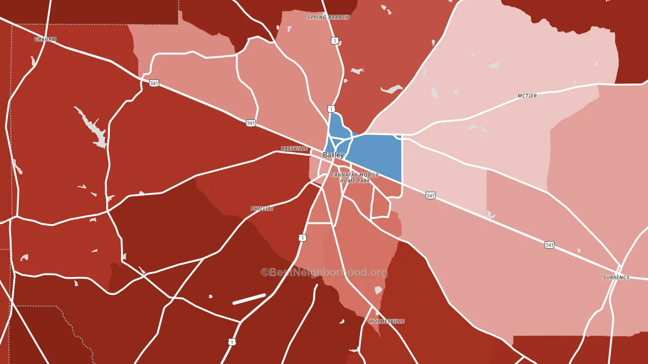 Baxley, GA block-group political-lean map