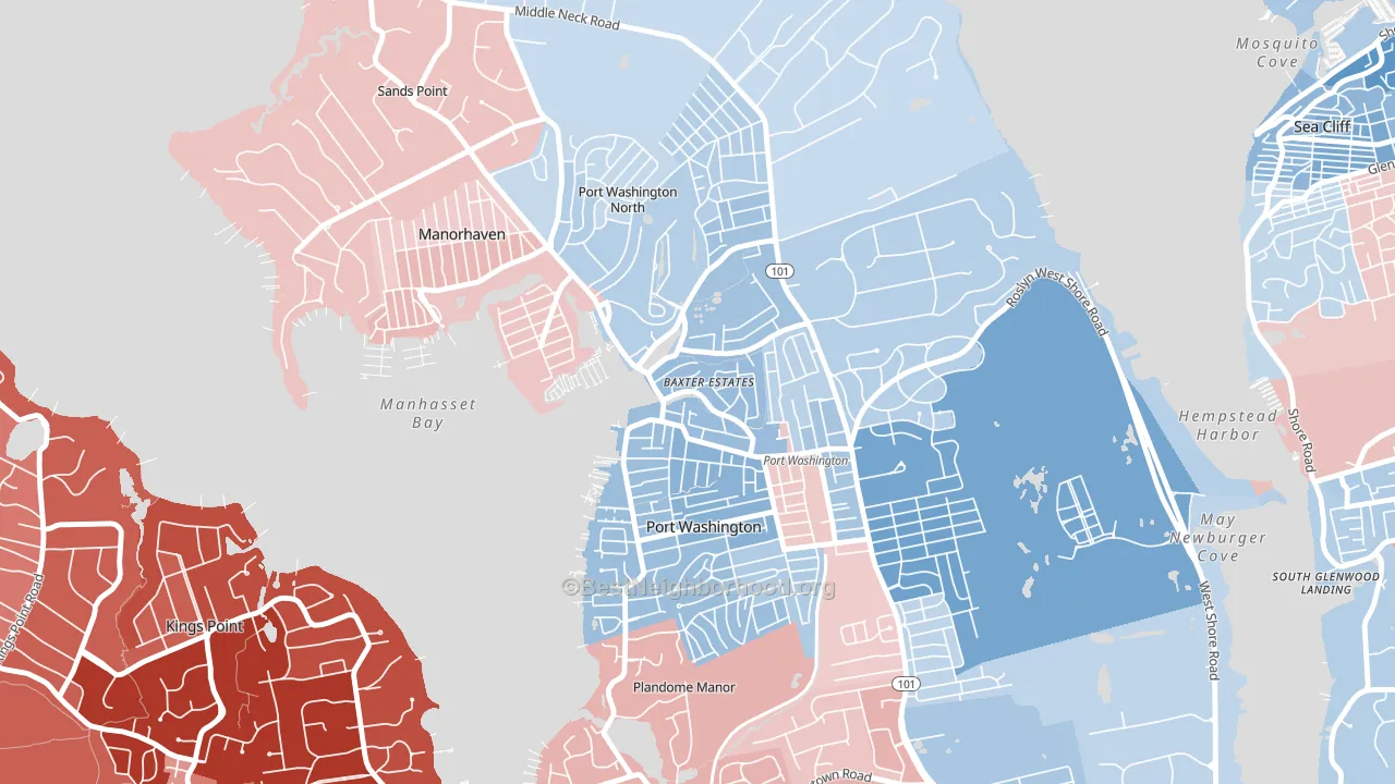 Baxter Estates, NY block-group political-lean map