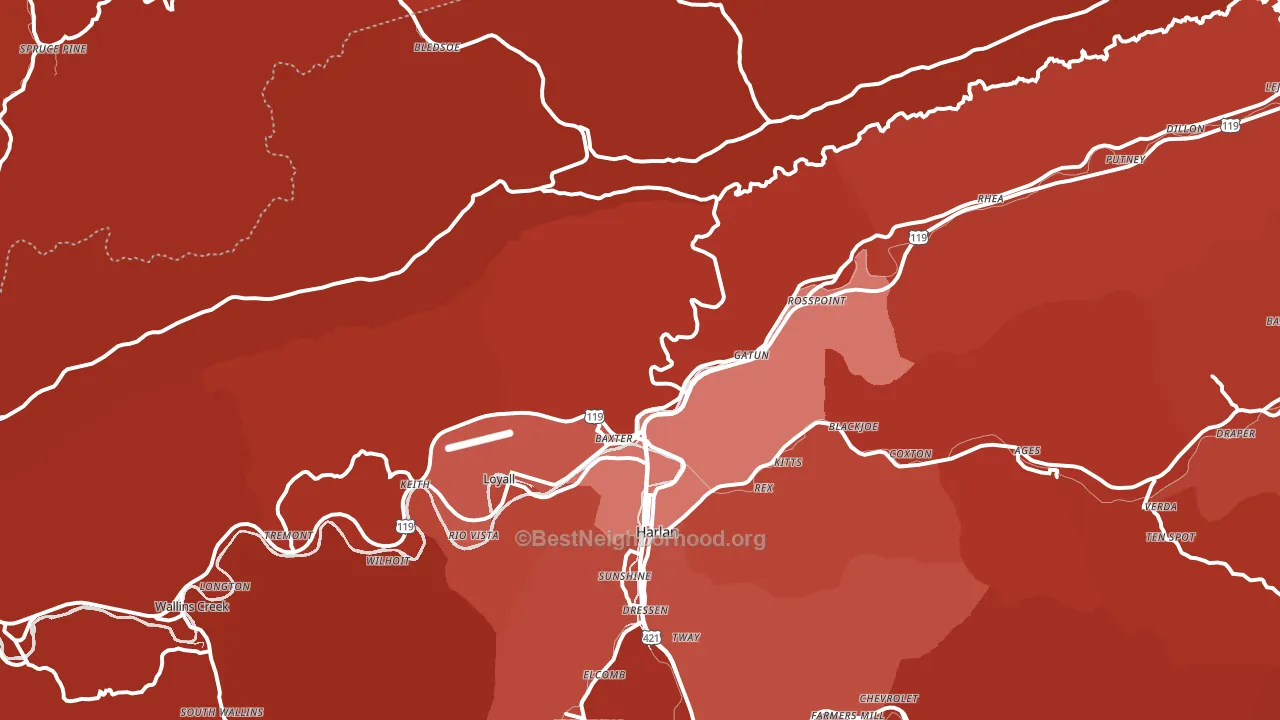 Baxter, KY block-group political-lean map